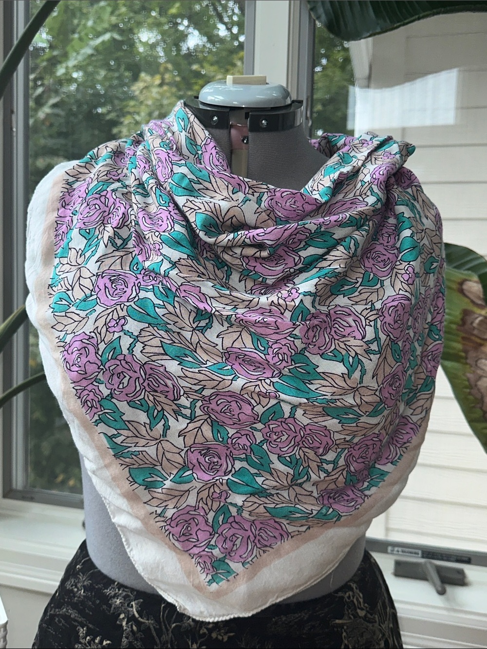 Floral Square Scarf in Lavender and Teal